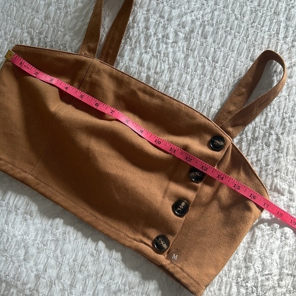 Me to We Crop Top Camel Brown Cotton Button Front Corset Style Tank Size M - Picture 6 of 9